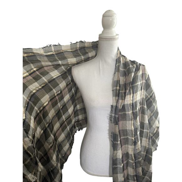 NWT Echo Black Gray Plaid Gold Metallic Scarf Wrap Holiday $49 GIFT #MQ2 - Picture 4 of 9